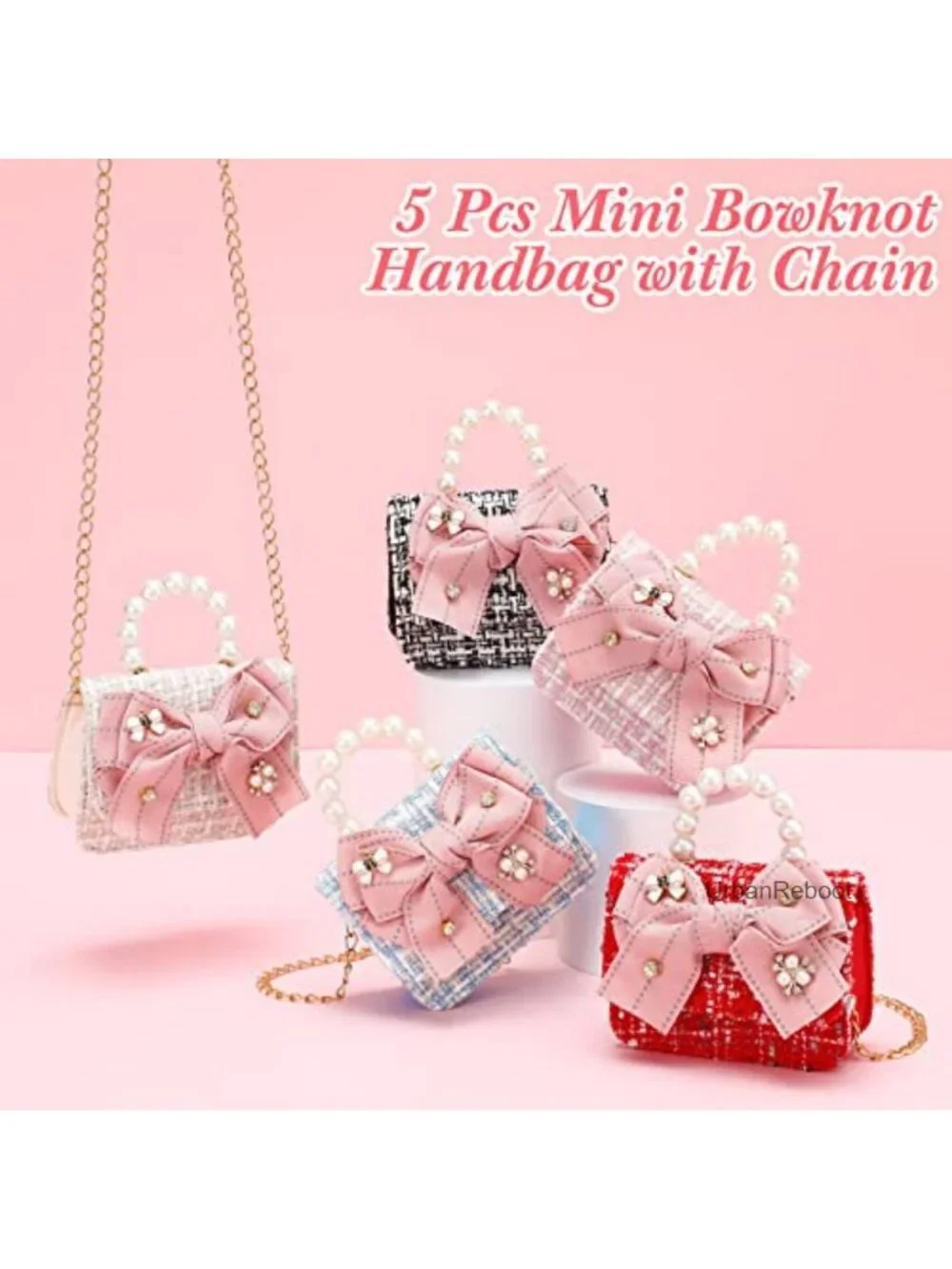 Tweed Mini Crossbody Bag Set Pearl Handle Bowknot Purse